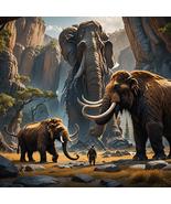 "Guardians of the Canyon: Three Woolly Mammoths and a Man" Digital  Art Download