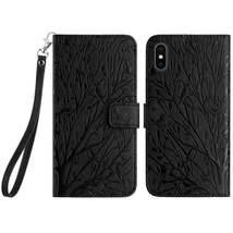 For iPhone XS Max Tree Birds Embossed Pattern Leather Phone Case(Black) - £3.94 GBP