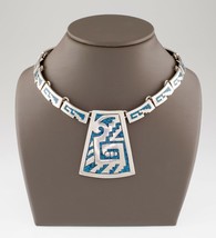 Sterling Silver Mexico Turquoise Chip Inlay Chain Necklace Gorgeous - £492.79 GBP