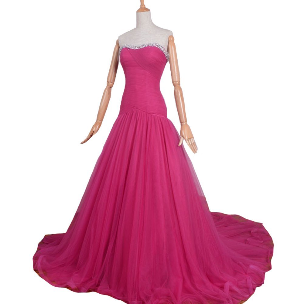 Kivary Mermaid Beaded Tulle Simple Long Corset Sweetheart Prom Evening Dresses F
