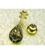 j89 Mandolin Pin Tie Tac Gold Tone with Rhinestones - £3.91 GBP