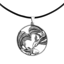 Lucky Sterling Silver Koi Fish Pendant on Rubber Cord Necklace - £29.11 GBP