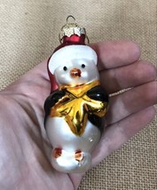 Penguin Wearing Santa Hat And Yellow Bow Glass Ornament Holiday Christmas Winter - £7.78 GBP