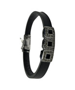 Sterling Silver  Blk. Band 6.5&quot; Bracelet with 3 Sliding Austrian Crystal... - $611.13 MXN