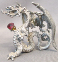 RARE 80&#39;s Pewter Figurine DRAGON with red Crystal Heart TSR D&amp;D Kevin O&#39;... - £27.65 GBP