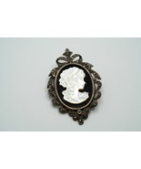 Vintage Sterling Silver Onyx Marcasite Mother of Pearl Cameo Brooch/Pendant - €76,76 EUR