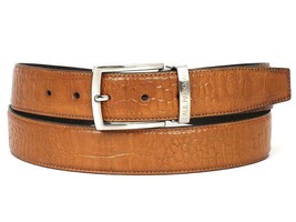 Paul Parkman Mens Belt Crocodile Embossed Camel Italian Hand-Painted B02... - $169.99