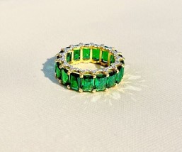 Natural Emerald Full Eternity Band 14K Gold Plated Matching Wedding Band For Her - £82.80 GBP