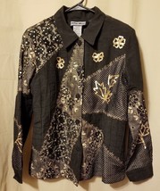 Indigo Moon - Designer Black &amp; Gold Embroidered Sequin Jacket Size S    B14 - £9.31 GBP