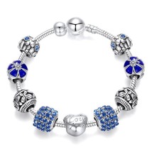 NEW Trendy Tibetan Silver Four Leaf Clover Bracelet With Crystal Beads Charm Bra - £17.75 GBP