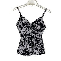 Jamaica Bay Floral Ruffle Tankini Size 10 NWOT Black White Padded Beach ... - $9.99