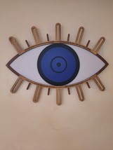 Modern Art Wood Brown Blue Evils Eye Decorative Wall Art Home Decor Design - £140.90 GBP