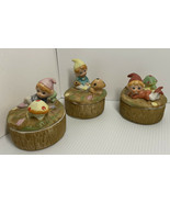 Vintage lot of three Elves elf mushroom Trinket Boxes Homco Adorable - £20.54 GBP