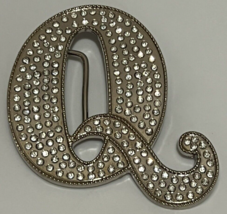Vintage Metal Belt Buckle Silver Toned Rhinestone Covered Letter Initial Q - £11.01 GBP