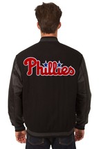 Philadelphia Phillies  Wool Leather Reversible Jacket Embroidered  Logos Black - $269.99