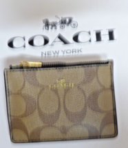 COACH Signature PVC Mini ID Skinny Card Case Khaki Black Gold NWT - $39.95