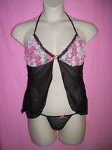 Romantic Lingerie Plus Size Hook Front Sheer Roses Babydoll and G-String - £19.55 GBP