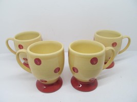 Gail Pittman Siena Set Of 4 Red Dots On Yellow Footed Handled Mugs VGC - $39.00