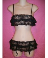 Fantasy Black Floral Lace Bralette and Gartered Skirt Set: One Size - £19.63 GBP