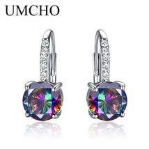 Genuine 925 Sterling Silver Clip Earrings Nano Mystic Topaz Female Earrings Roun - $35.07