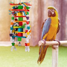Bird Parrot Chewing Toys- Multicolored Natural Wooden Knots Blocks Waterfall Bir - £22.72 GBP