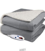 Biddeford Velour and Sherpa Heated Throw Blanket Charcoal Grey - £34.12 GBP