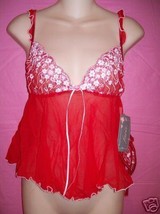 Faris Lingerie Red Softcup Mini Floral Babydoll Set, Medium or Large - $26.95