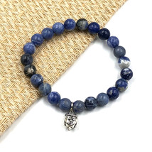 Naturale Sodalite Buddha 8 MM Perline 7.5 &quot; Stratchable Bracciale BBB-18 - £10.29 GBP