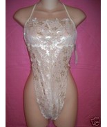 Fantasy Lingerie Elegant Ivory Floral Lace Halter Teddy: One Size - $36.60 CAD
