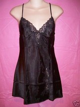 Frederick&#39;s of Hollywood Lingerie Satin and Lace Chemise: Black: S, M, L - £21.49 GBP