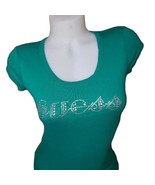 Vintage 1990's GUESS Green Rhinestone Scoop Neck T Shirt Womens Size Small - $29.70