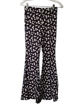 Ditsy Floral Print Pull On Bell Bottom Leggings Size S Black Stretch Hippie NEW - £8.96 GBP