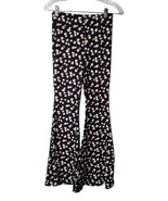 Ditsy Floral Print Pull On Bell Bottom Leggings Size S Black Stretch Hip... - £8.51 GBP