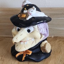Vintage Halloween Ceramic Witch On Broom 5¾&quot; Tall Candle Tea Light Woolw... - $8.97