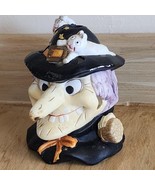 Vintage Halloween Ceramic Witch On Broom 5¾&quot; Tall Candle Tea Light Woolw... - $12.44 CAD