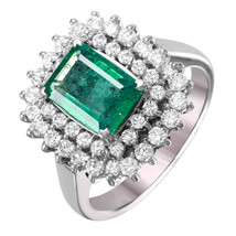 14KT White Gold Plated 1.84ctw Emerald Diamond Cocktail Ring, 925 Silver Ring - £114.10 GBP