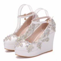 Luxury Crystal Diamond Glittering Wedges High Heels Women Wedding Shoes Bride An - £77.32 GBP