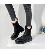 Chunky Boots Women Winter Shoes PU Leather Plush Ankle Boots Black Femal... - £45.66 GBP