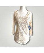 New Columbia 3/4 Sleeve Cotton Blend soft Holiday Medallion Top Tee Ivor... - $19.75