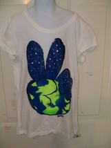 Justice Peace Sign W/Earth White T-shirt Size 12 Girl&#39;s EUC - £11.44 GBP