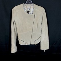 NWT Womens Size 6 APART Beige Pure Suede Asymmetrical Zip Moto Jacket - £70.66 GBP