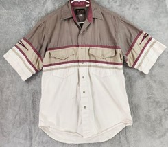 Plains Western Wear Shirt Mens Small Brown Distressed Grunge Cowboy Pearl Snap - £15.77 GBP
