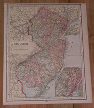 1895 Antique Map Of New Jersey Newark / Verso Pennsylvania - £13.55 GBP