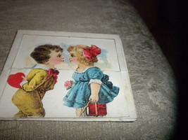 Antique Valentine&#39;s Day Card die cut fold out boy &amp; girl kissing c1900 VG - £7.11 GBP