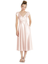 Cap Sleeve Faux Wrap Satin Midi Dress with Pockets...TH091...Blush...Size 10 - £53.22 GBP