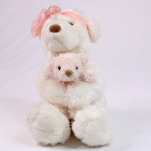 Gund Momma&#39;s Love #4977 White Pink Teddy Bears Mother And Baby Pink Bow Stuffed - £9.85 GBP