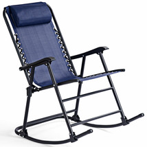Folding Zero Gravity Rocking Chair Rocker Outdoor Patio Headrest Blue - £131.79 GBP