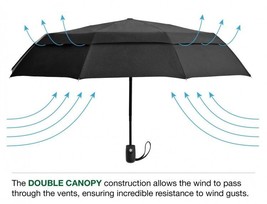 Windproof Folding Umbrella Travel Golf Compact Durable 2 Canopy Auto Open Close - £34.05 GBP