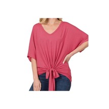 Zenana Luxe Rayon V neck Tie Front Top Womens 3X Soft Stretch Ash Rose - £13.15 GBP