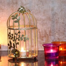 Gold Colour Metal Iron Bird Cage tealight Candle holder with Flower Vine - $39.59